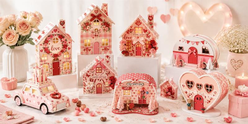 Valentine’s Day Paper Craft Love House Figurine
