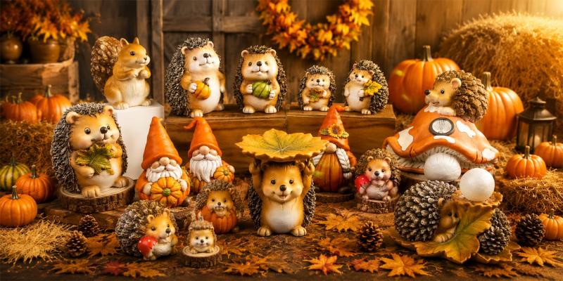 Autumn Harvest & Folk Festival Ceramic Figurine Collection (Woodland Animals Theme)