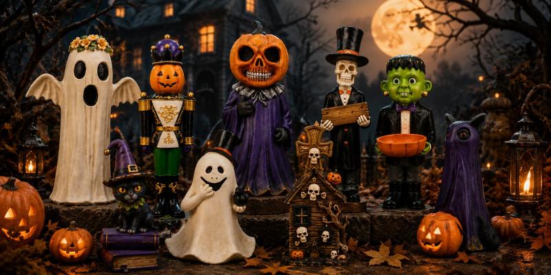 Whimsical Halloween Resin Figurine Collection